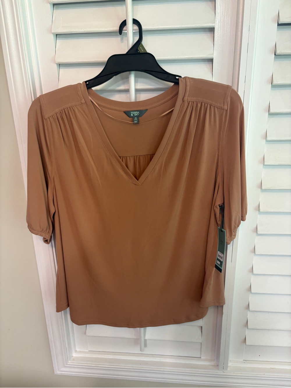 Terra & Sky Tan V‎ Neck Blouse Size 0X